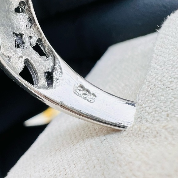 Sterling Silver Marcasite Filigree Art Lace Embroidery Cocktail Ring Size 9 - Picture 5 of 5